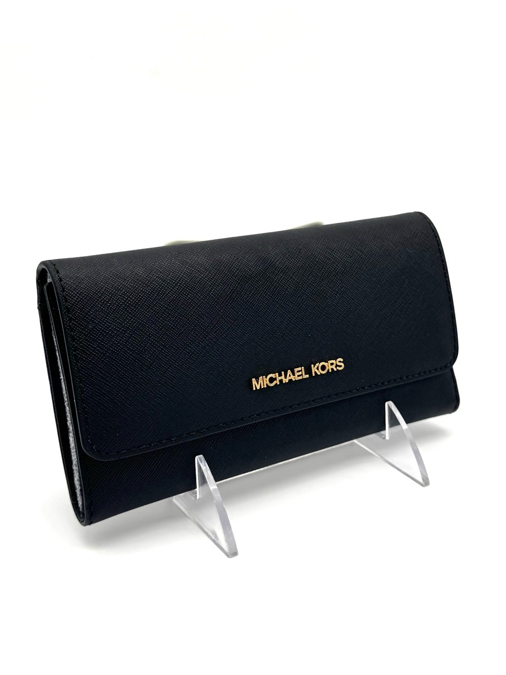 Michael Kors Large Jet Set Travel Trifold Wallet - Black/Gold